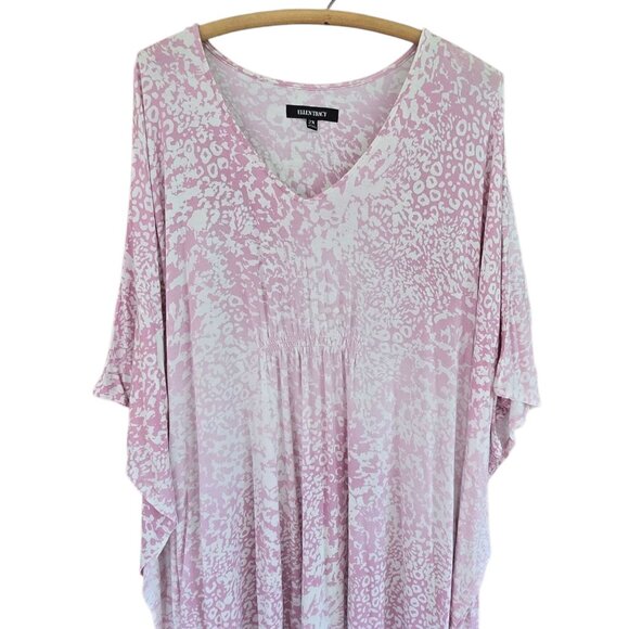 Ellen Tracy Pink & White Animal Print V-Neck Caftan Dress 2X Lounge Wear - Picture 3 of 9